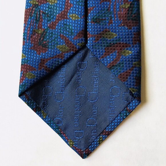 Christian Dior Monsieur‎ Silk Blue Green Burgundy Pattern Necktie Mens Tie Italy - Picture 3 of 4